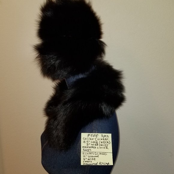 ✅#500 NWOT Black Genuine Fox Fur 1 Collar & 2 Cuffs - Picture 2 of 12